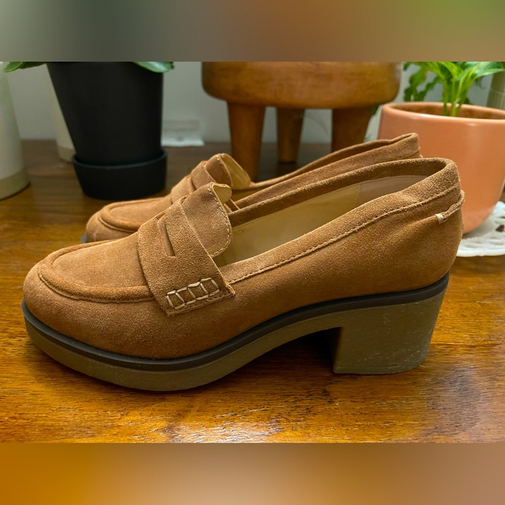 Boden Tan Suede Platform Loafers